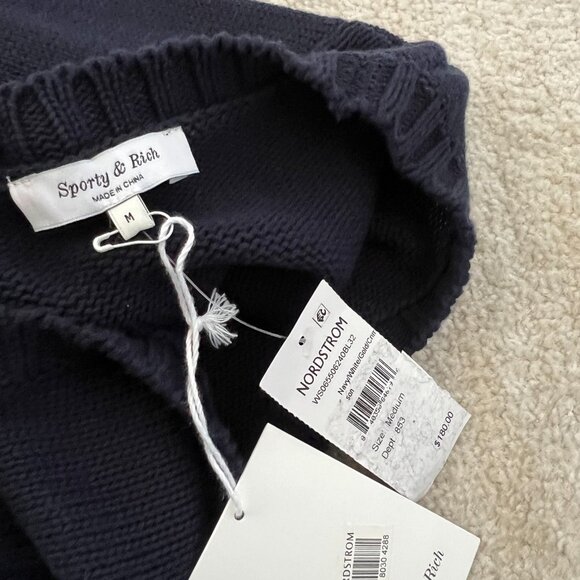 NWT Sporty and Rich Navy Blue Health Crest Crewneck Sweater M - Picture 2 of 10